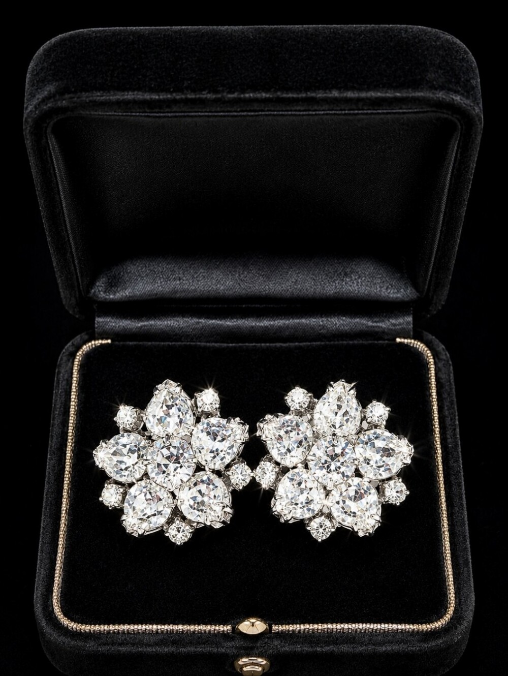 Unsigned Blazing Clear Silver Tone Rhinestone Vintage Clip Earrings Prong Set